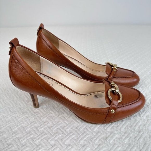 [SOLD] COACH Brown Leather Metallic Buckle Detail Preppy Heels / Pumps size 6.5 - Picture 13 of 13